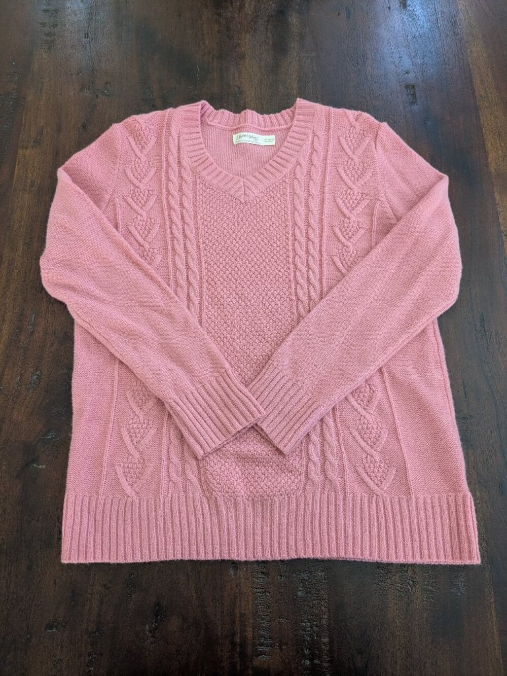 Faded Glory Pink V-Neck Cable Knit Long Sleeve Pullover Sweater Size XL
